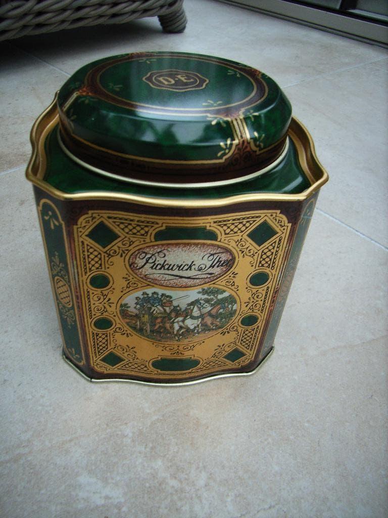Nieuwstaat: Vintage Douwe Egberts Pickwick Thee Blik groen, Ophalen of Verzenden, Zo goed als nieuw, Koek(jes), Douwe Egberts