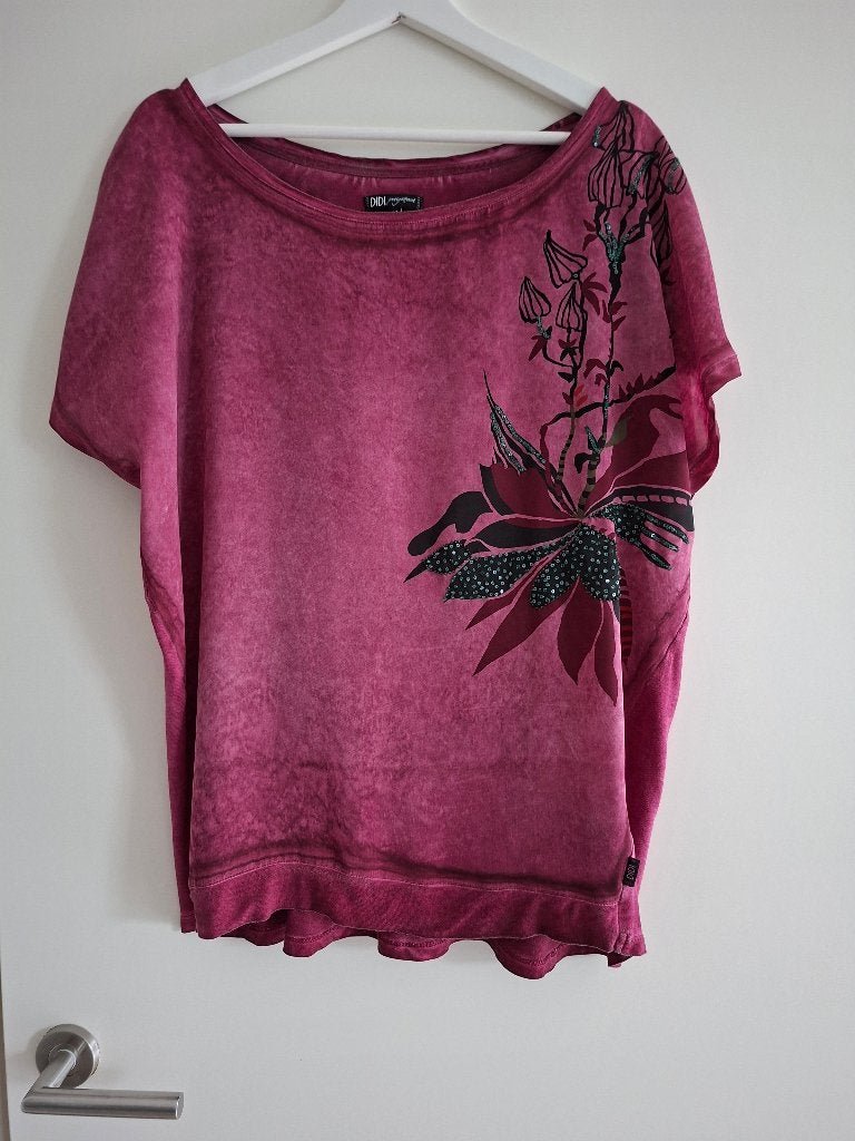 Didi shirt/ blouse met print en pailletten donkerrood 44, Verzenden, Maat 42/44 (L), Didi, Zo goed als nieuw