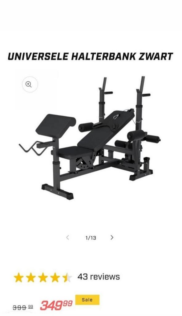 Universele halterbank zwart - Fitnessbank, Sport en Fitness, Fitnessmaterialen, Ophalen, Zo goed als nieuw, Rug, Fitnessbank
