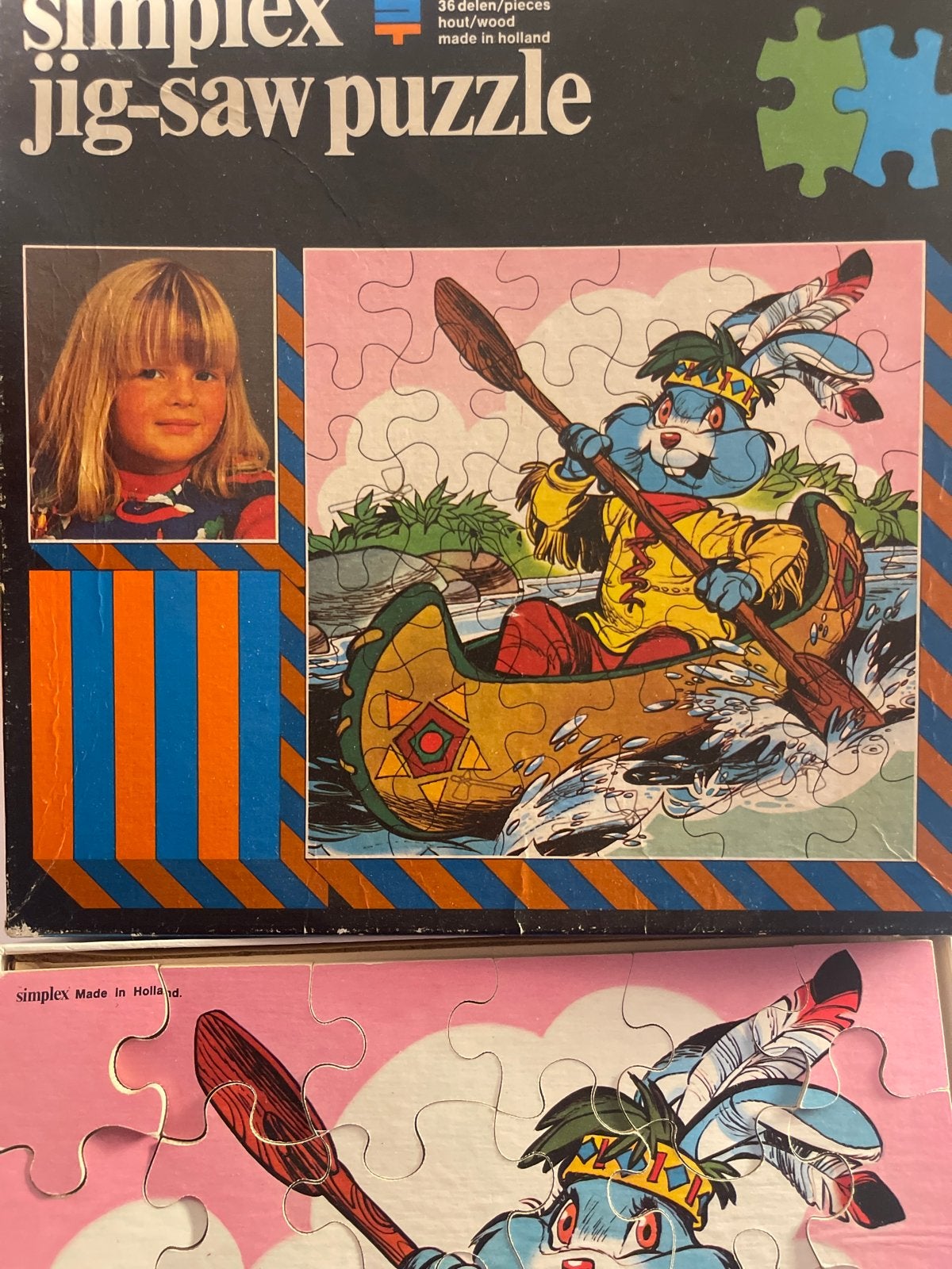 Simplex Houten Legpuzzel Konijn in Kano (36 stukjes), Gebruikt, Van hout, 4 tot 6 jaar, Verzenden