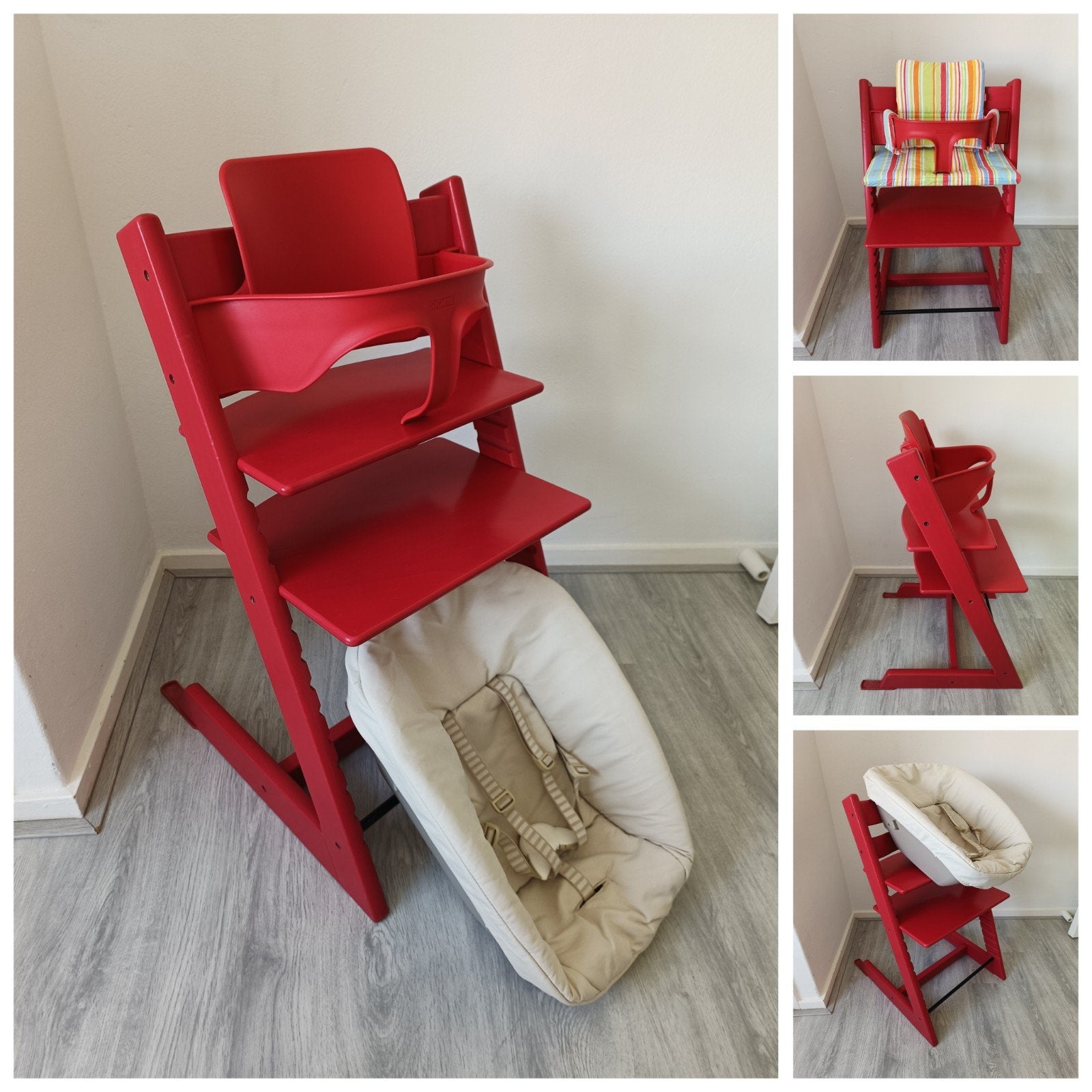 ZGAN! Stokke Tripp Trapp rood+babyset, kussenset, newbornset, Kinderen en Baby's, Kinderstoelen, Meegroeistoel, Ophalen of Verzenden
