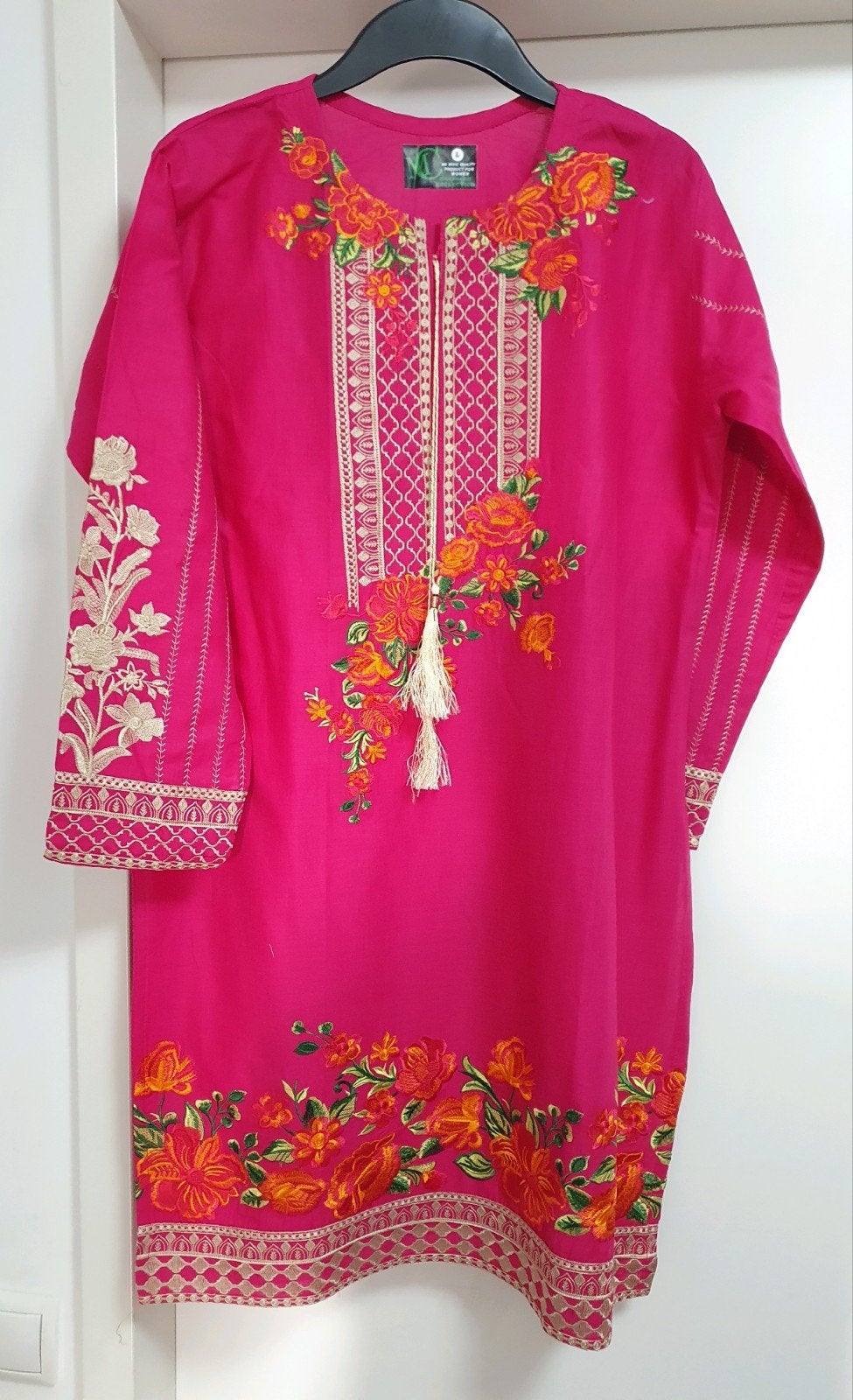 Roze katoen Tuniek met Geborduurde Bloemen - Maat L, Kleding | Dames, Mukarram Collection, Maat 42/44 (L), Nieuw, Ophalen of Verzenden