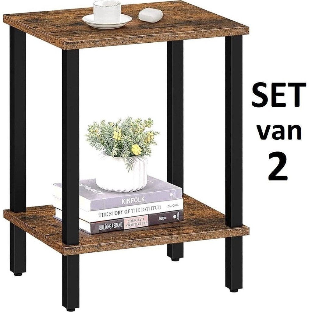 Bijzettafel Set van 2-Woonkamer - 53x38x30cm-Bruın of Zwart