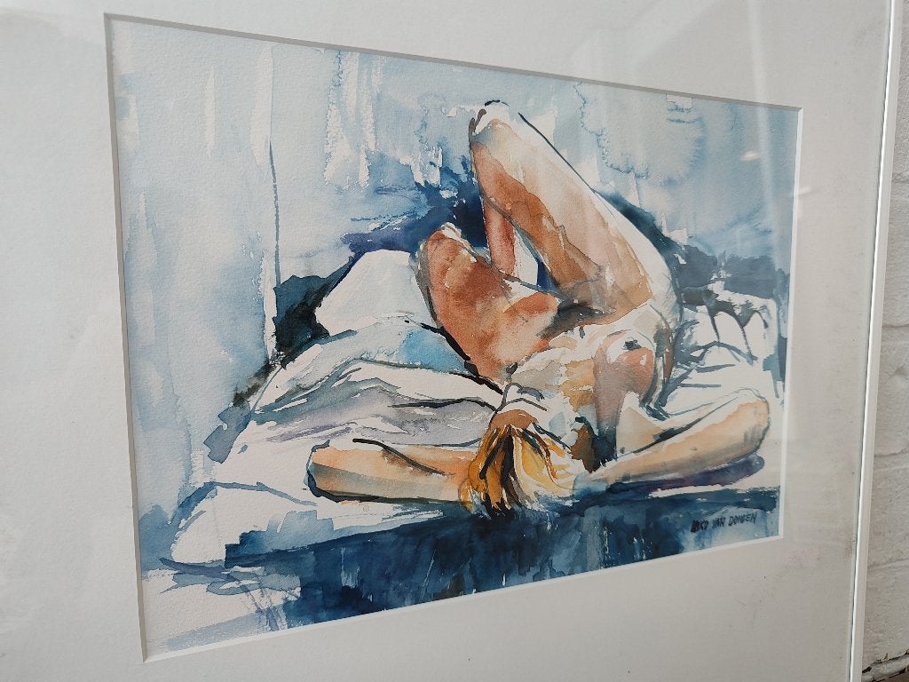 "Liggend naakt" aquarel Niko van Dongen, Antiek en Kunst, Portret of Personen, Impressionistisch, Aquarel, Papier