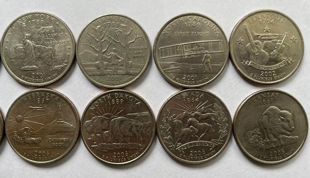 Te Koop 16 Amerikaanse Staten Quarter dollars diverse, Verzenden, Noord-Amerika