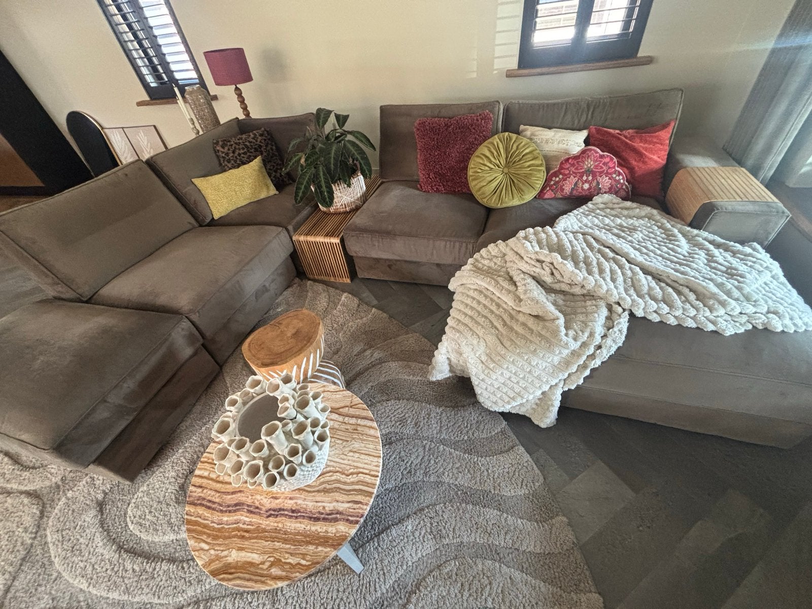 Modulaire Hoekbank Noëlle (Velvet Taupe) - U- of L-vorm, Ophalen, Gebruikt, 100 tot 125 cm, Hoekbank
