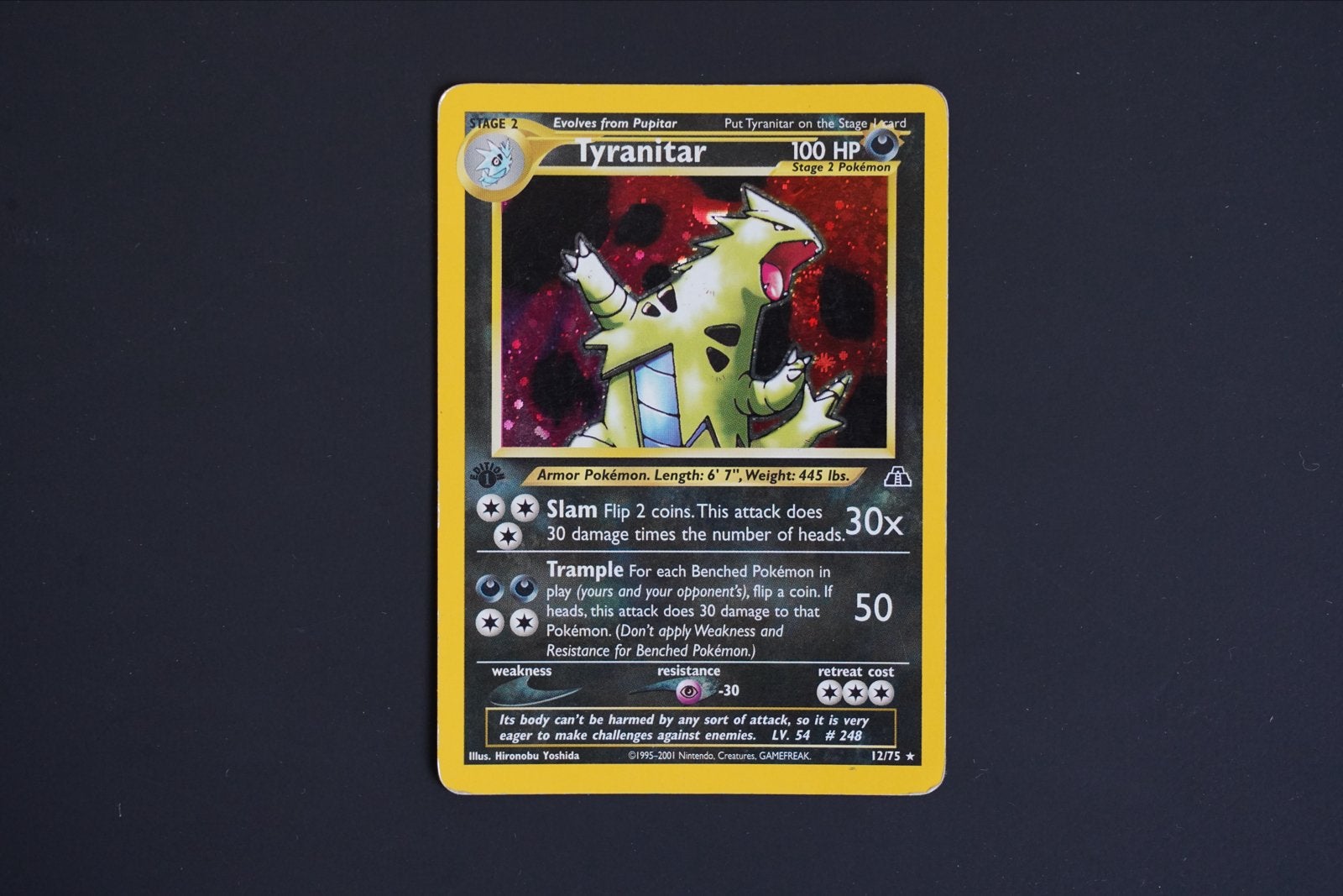 Tyranitar 12/75 Neo Discovery Holo Rare Pokémon Kaart, Ophalen of Verzenden, Zo goed als nieuw, Losse kaart, Foil