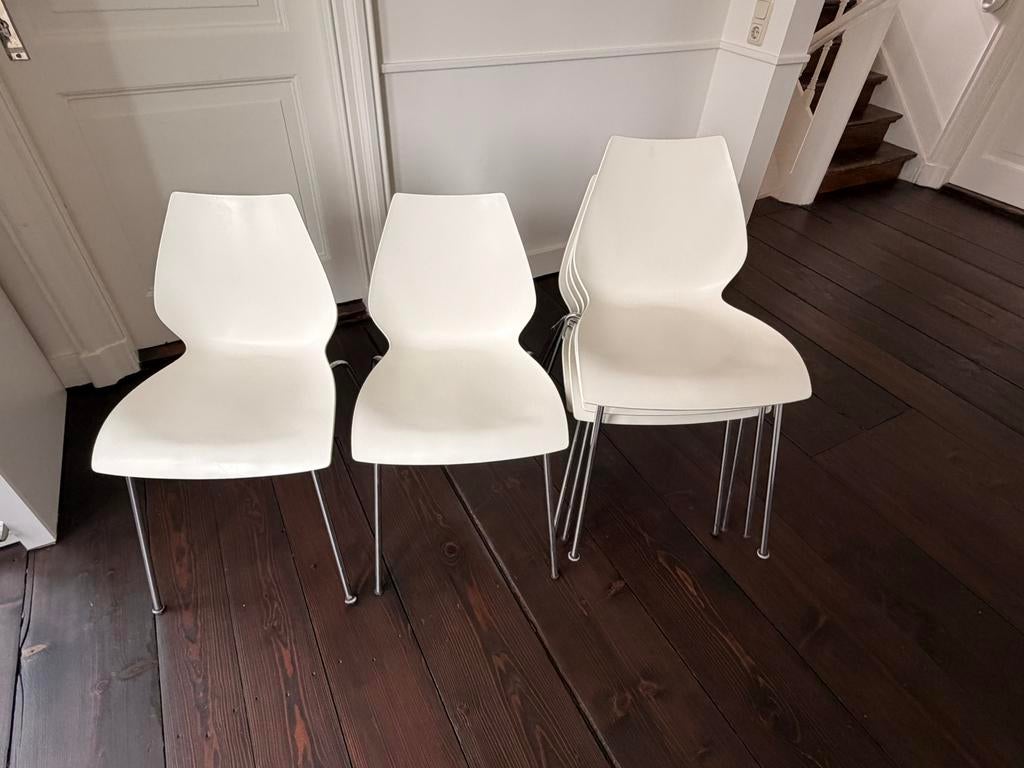 6 Kartell Maui stoelen in zinkwit, Huis en Inrichting, Ophalen, Kunststof, Gebruikt, Wit