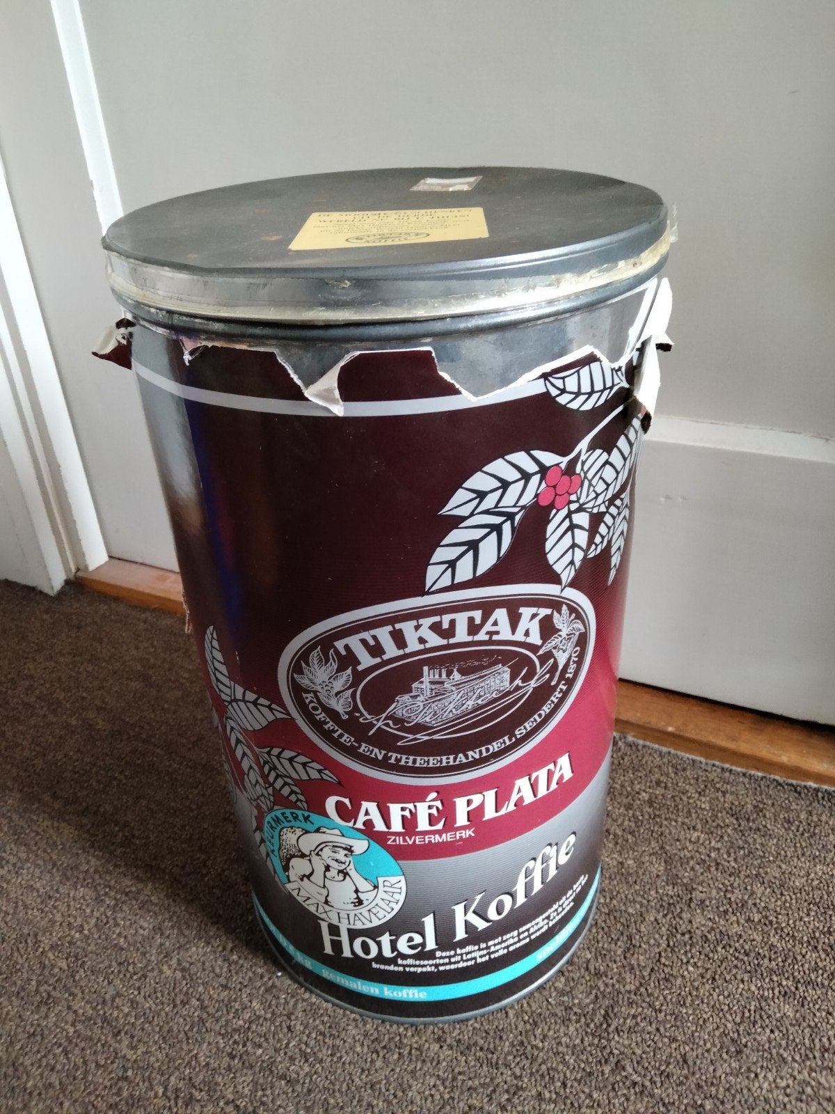 Vintage TikTak Café Plata Hotel Koffieblik - 40 cm hoog, Ophalen of Verzenden