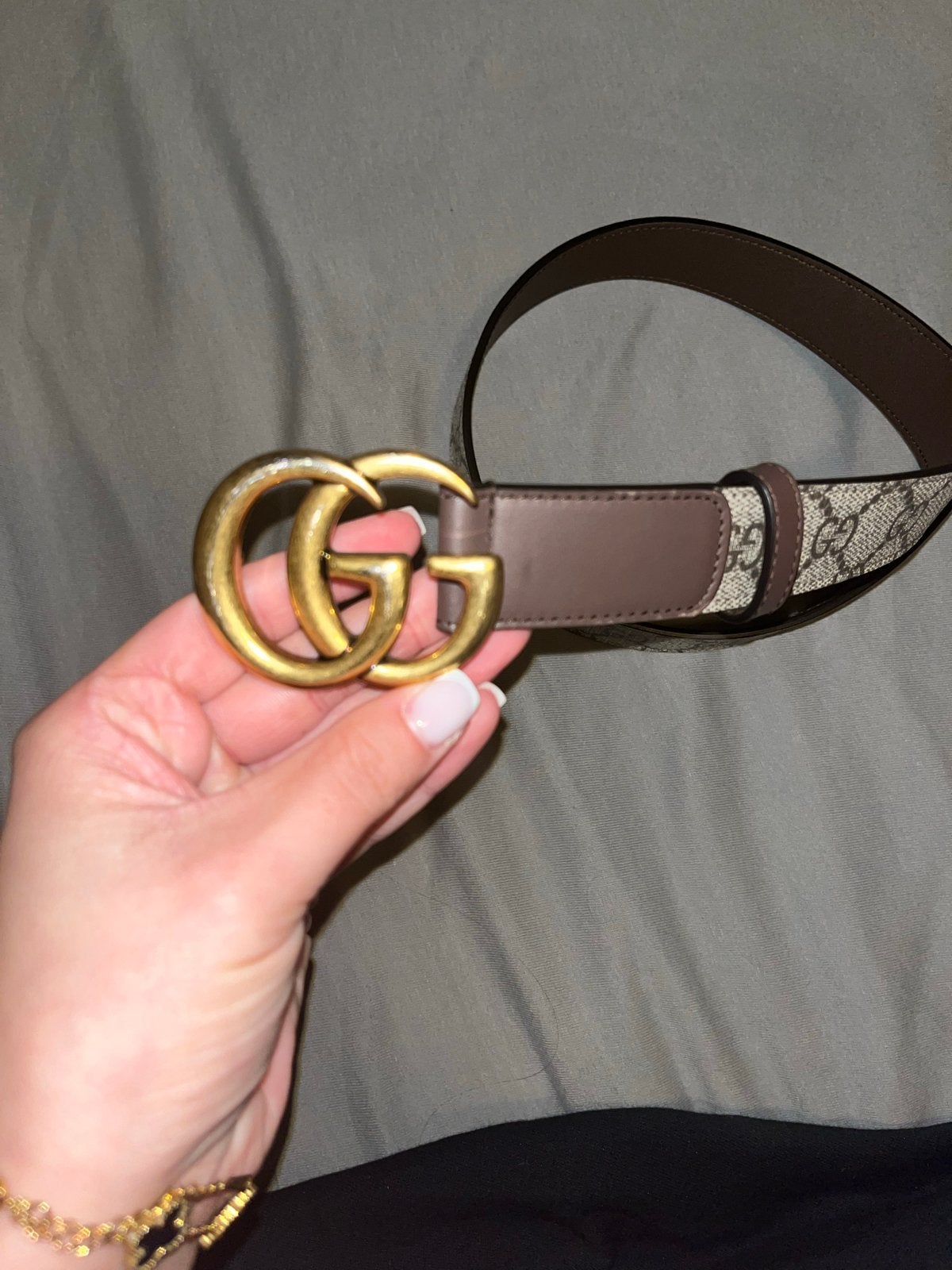Gucci GG Supreme riem met dubbele G-gesp, Echt leder, 90 tot 100 cm, Heupriem, Ophalen of Verzenden