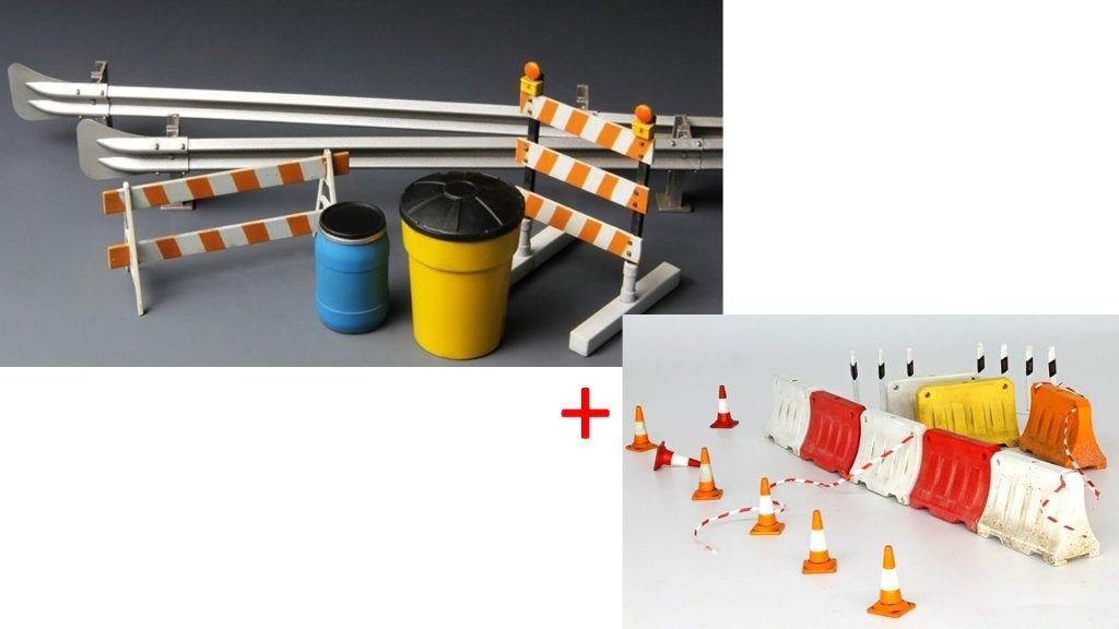 Meng & Miniart 1:35 Barricades & highway guardrails - SET -, Ophalen of Verzenden, Nieuw, 1:35 tot 1:50