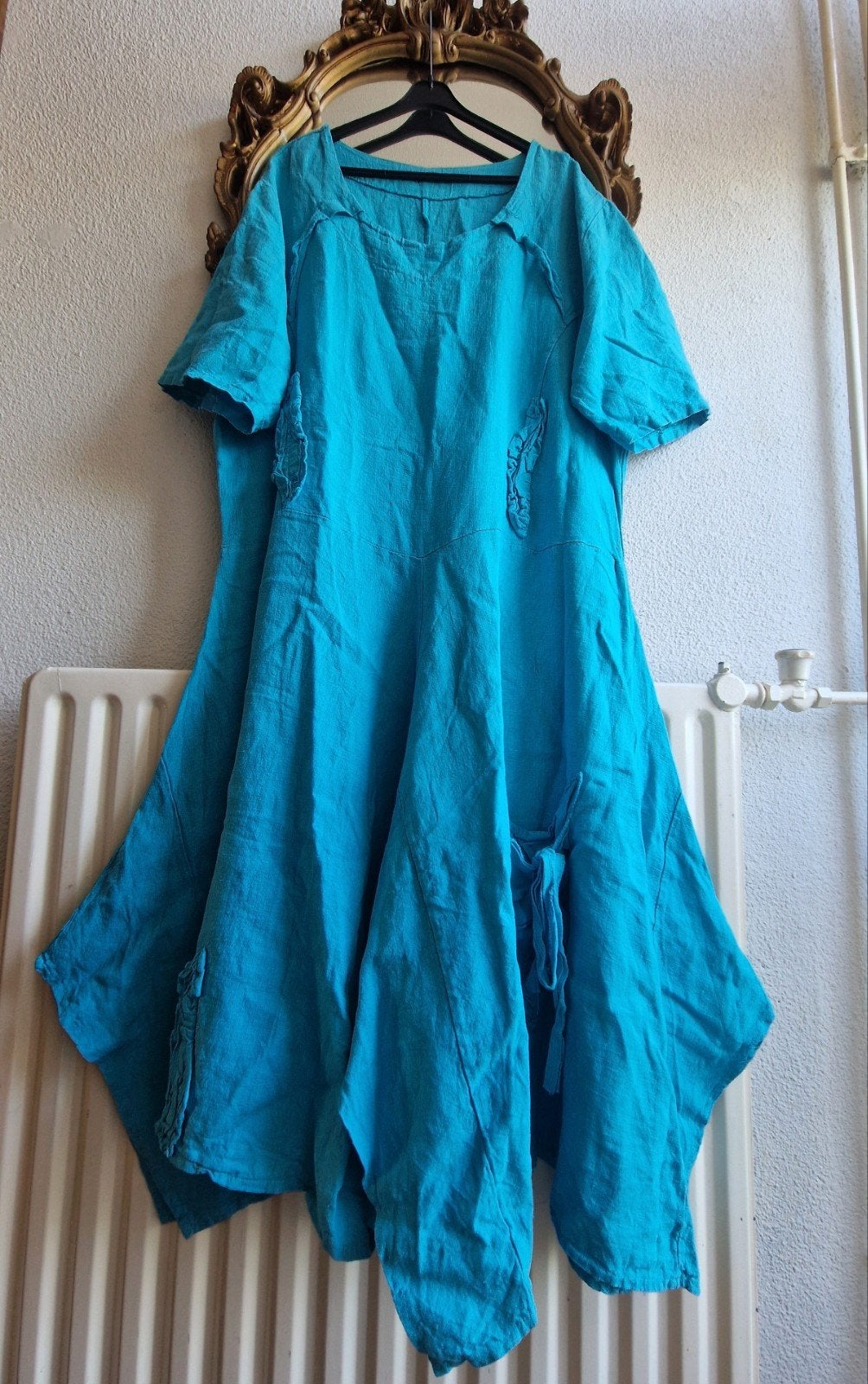 als nieuw! La Bass aqua blauw uniek linnen punten jurk, Kleding | Dames, Blauw, Jurk, Ophalen of Verzenden, Zo goed als nieuw