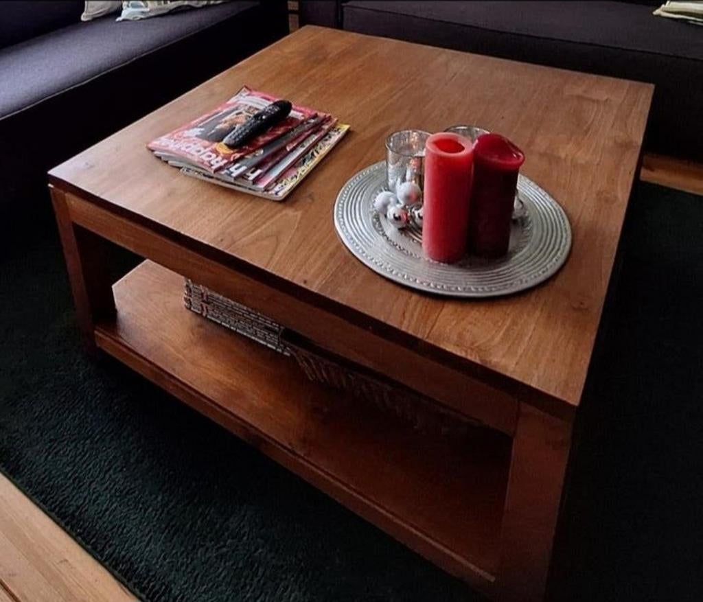 Houten salontafel met opbergruimte, Huis en Inrichting, Tafels | Salontafels, Gebruikt, 50 tot 100 cm, Vierkant, Minder dan 50 cm