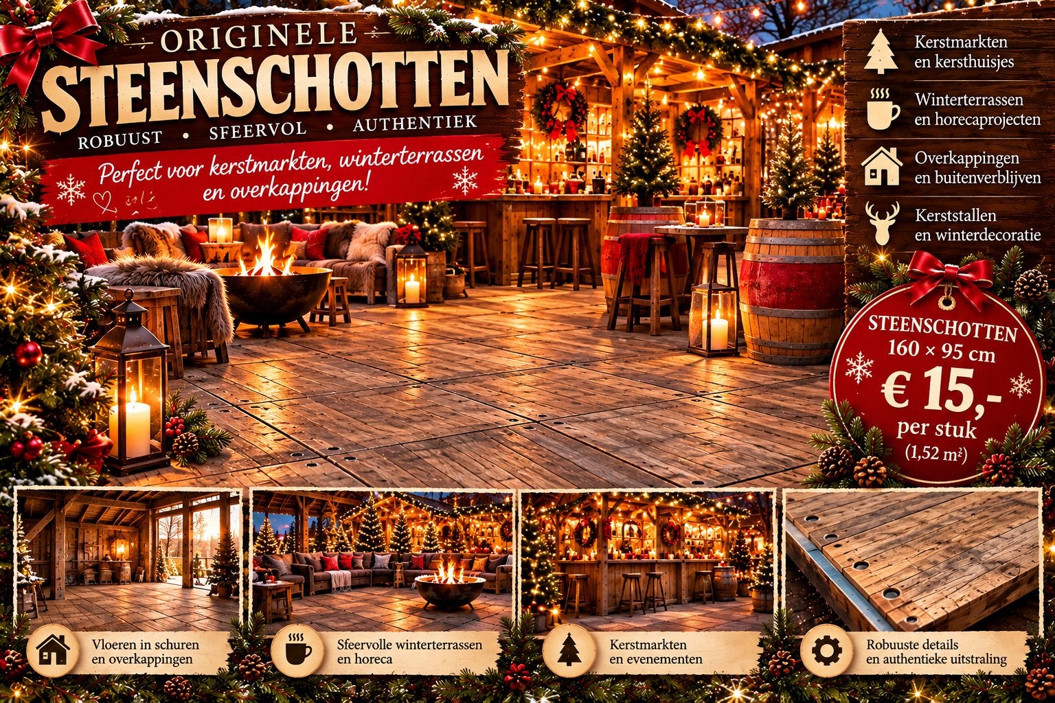 Steenschotten | Kerstmarkt | Winterterras | Vlonders, Tuin en Terras, Ophalen, Hout