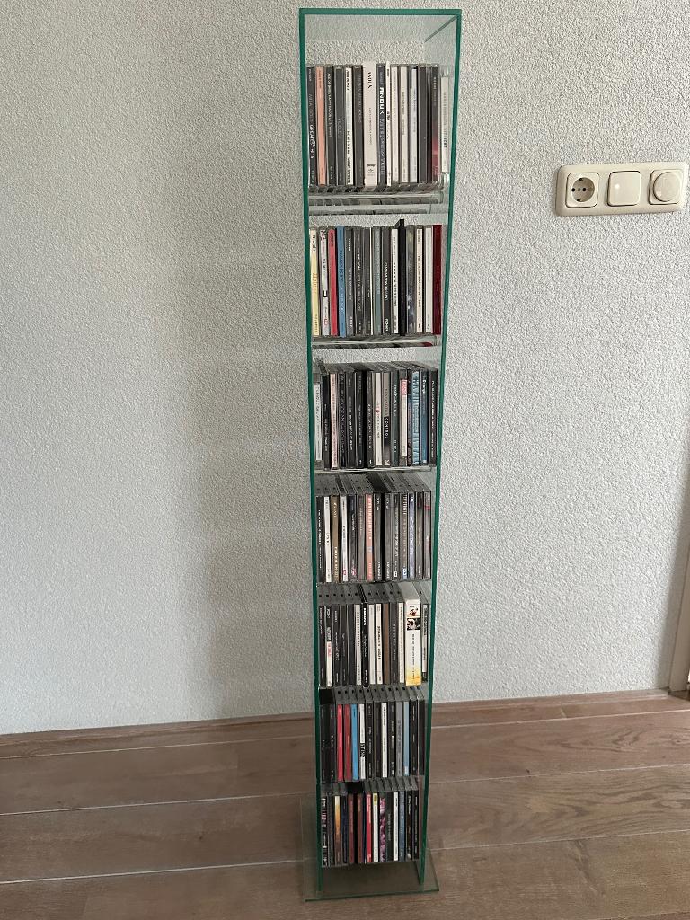 glazen CD standaard, Huis en Inrichting, Ophalen, Gebruikt, 75 tot 150 discs, Glas