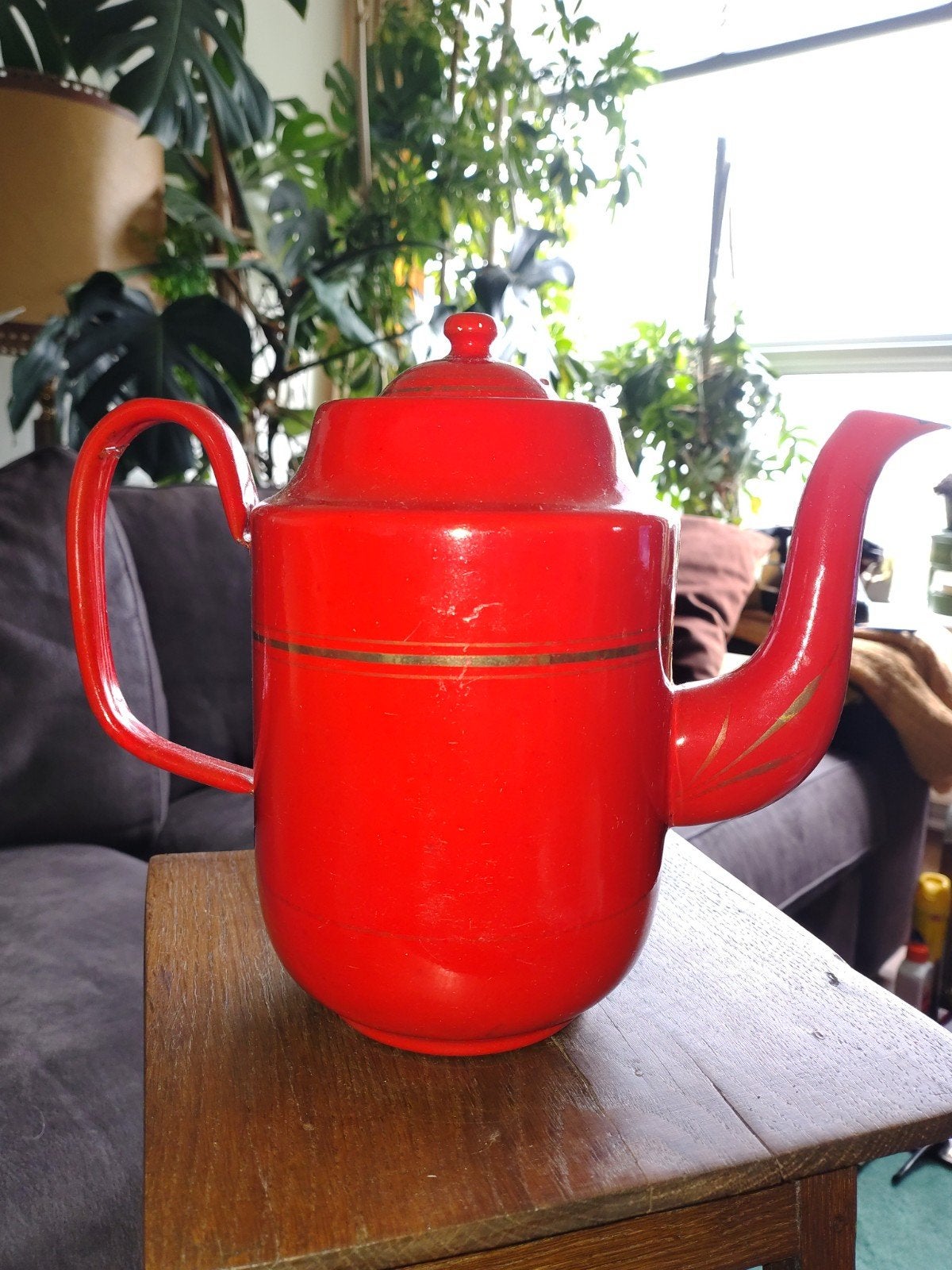 Vintage rode emaille koffiepot - 20cm hoog, Ophalen of Verzenden