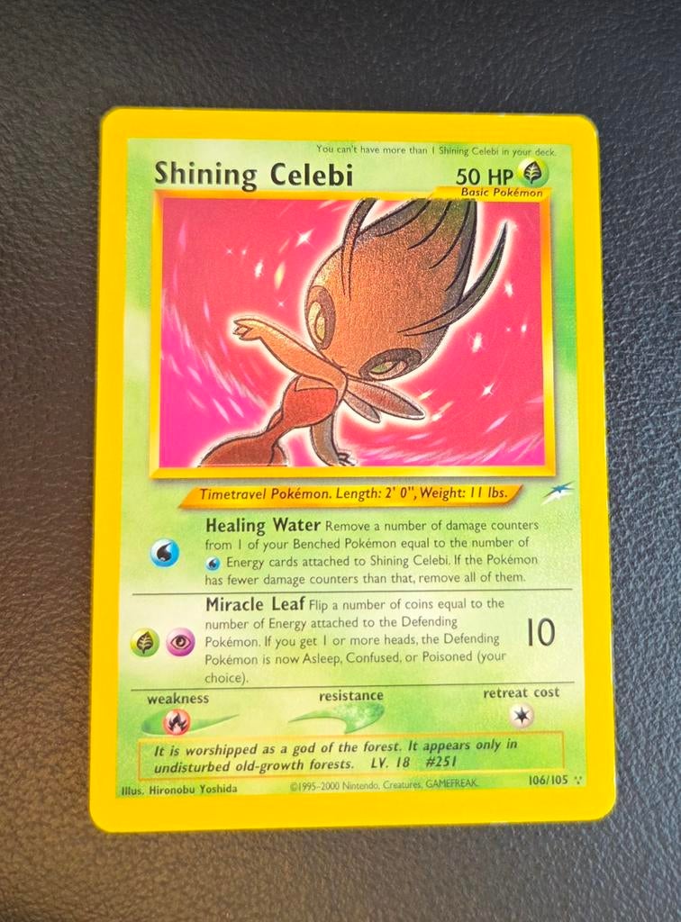 Shining Celebi 106/105 Pokemon Neo Destiny holo, Ophalen of Verzenden, Zo goed als nieuw, Booster, Foil