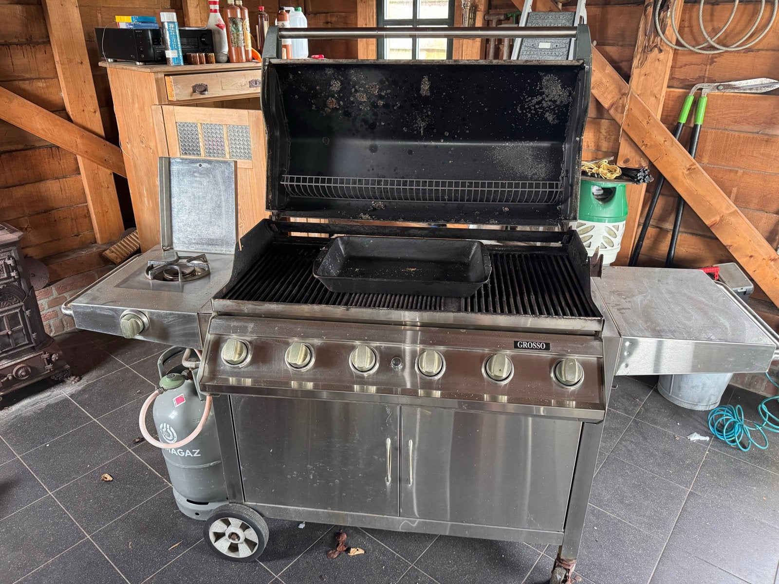 Boretti Grosso RVS Gasbarbecue met 6 branders en zijbrander, Ophalen, Gebruikt