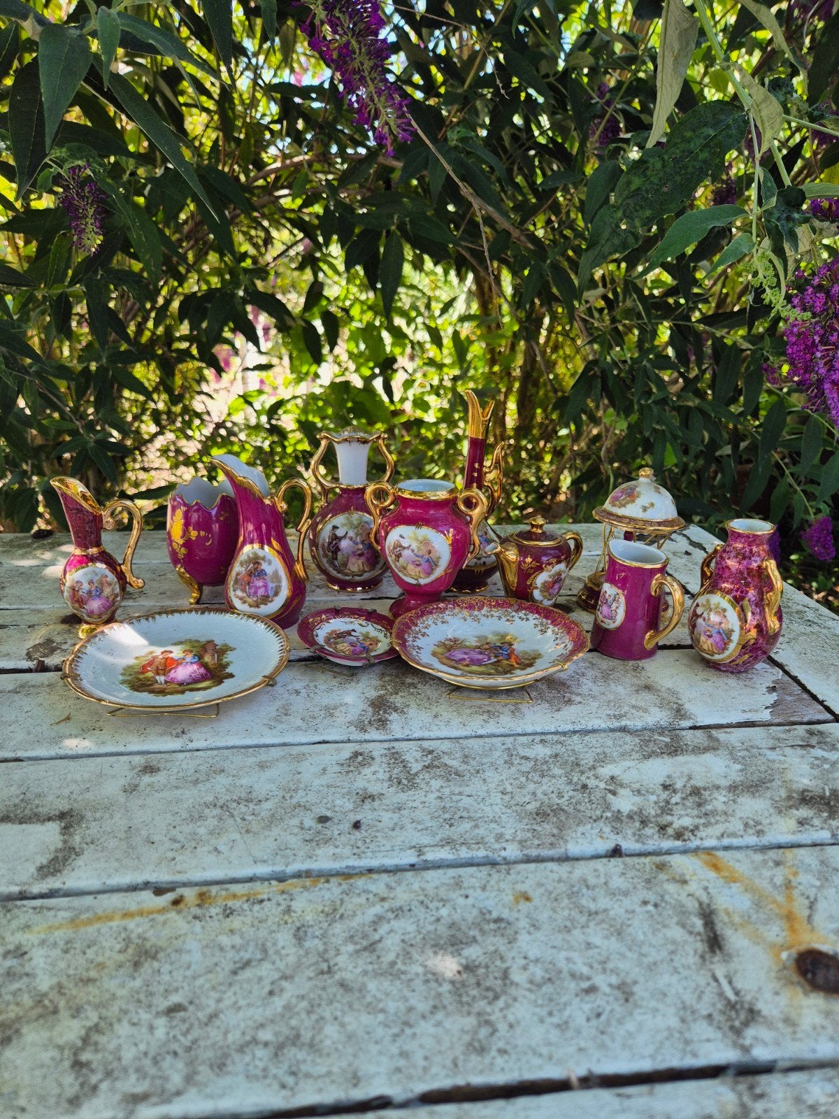 Vintage Limoges porseleinen miniatuurset, handgeschilderd, Ophalen of Verzenden