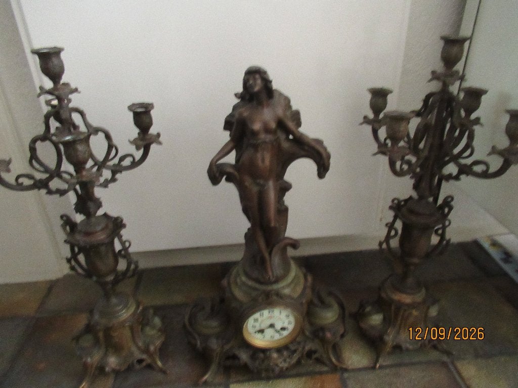 ANTIEK KLOKKENSTELMET KANDELAREN - GESIGNEERD FERRAND-1900, Ophalen