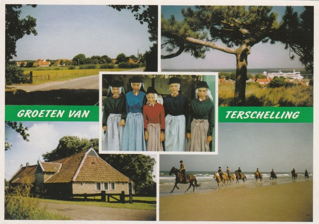 TERSCHELLING Landschappen Klederdracht Paarden Strand, Verzenden, 1980 tot heden, Gelopen, Waddeneilanden