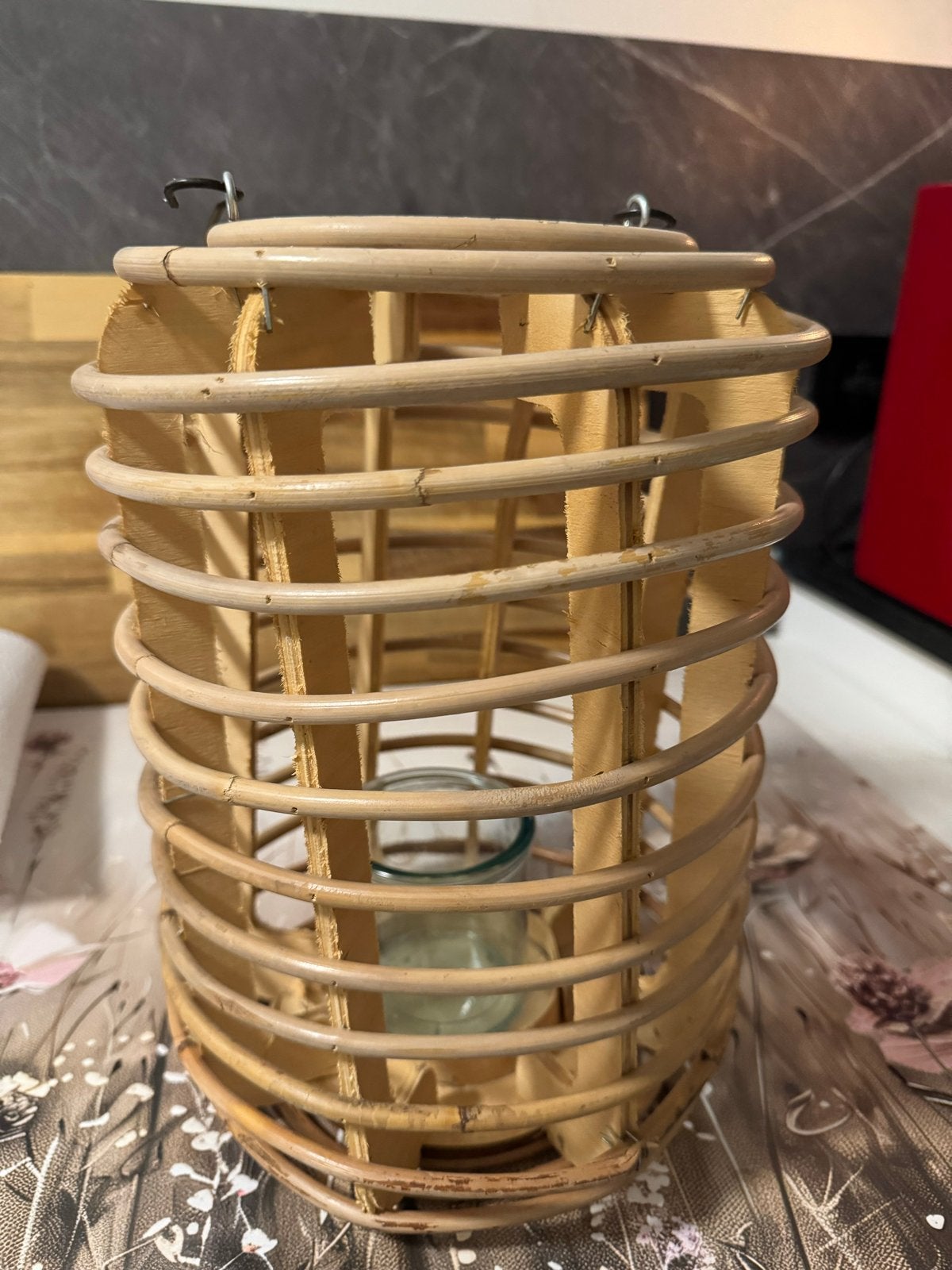 Rotan lantaarn met glazen houder, Ophalen, Natuurlijk materiaal, Zo goed als nieuw, Bruin