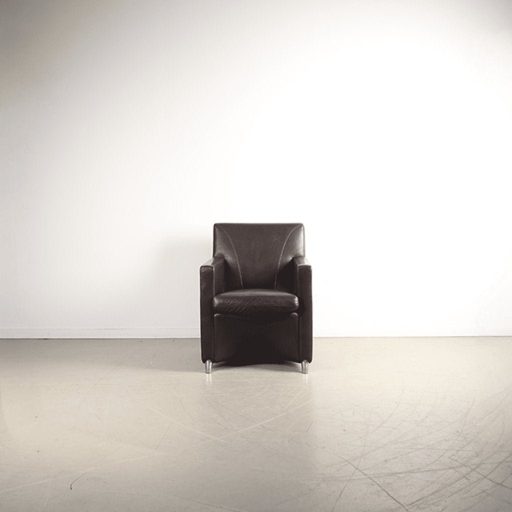 Leolux Dolcinea Fauteuil Bruin Leer - Aluminium, Niet ingevuld, Zo goed als nieuw, Niet ingevuld, Niet ingevuld
