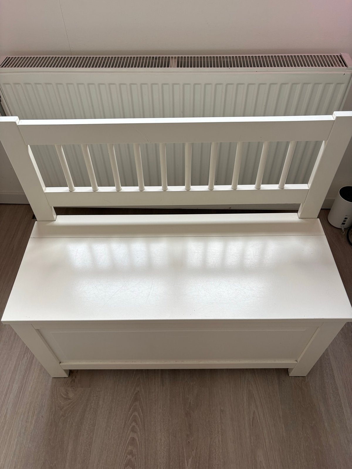 Witte houten kinderbank met opbergruimte, Ophalen, Gebruikt, Wit, Eén