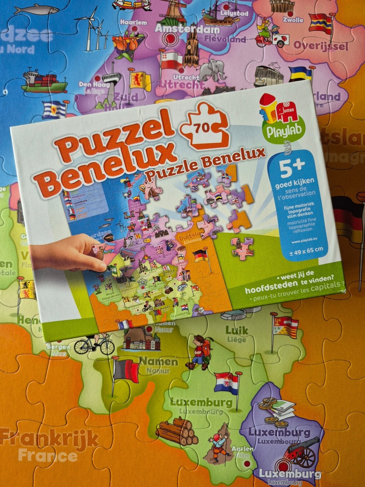 Jumbo Playlab Puzzel Benelux 70 stukjes, Ophalen of Verzenden, Minder dan 500 stukjes, Zo goed als nieuw, Legpuzzel