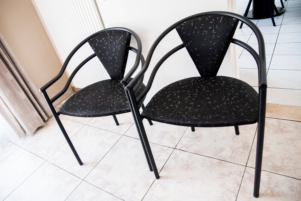 2 vintage design postmoderne eetkamer stoelen, Ophalen, Twee, Zwart, Zo goed als nieuw