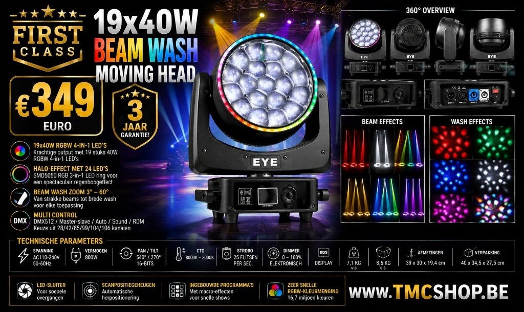 euwe First Class 19x40W Beam Wash Moving Head, Ophalen of Verzenden, Nieuw, Licht, Geluidgestuurd