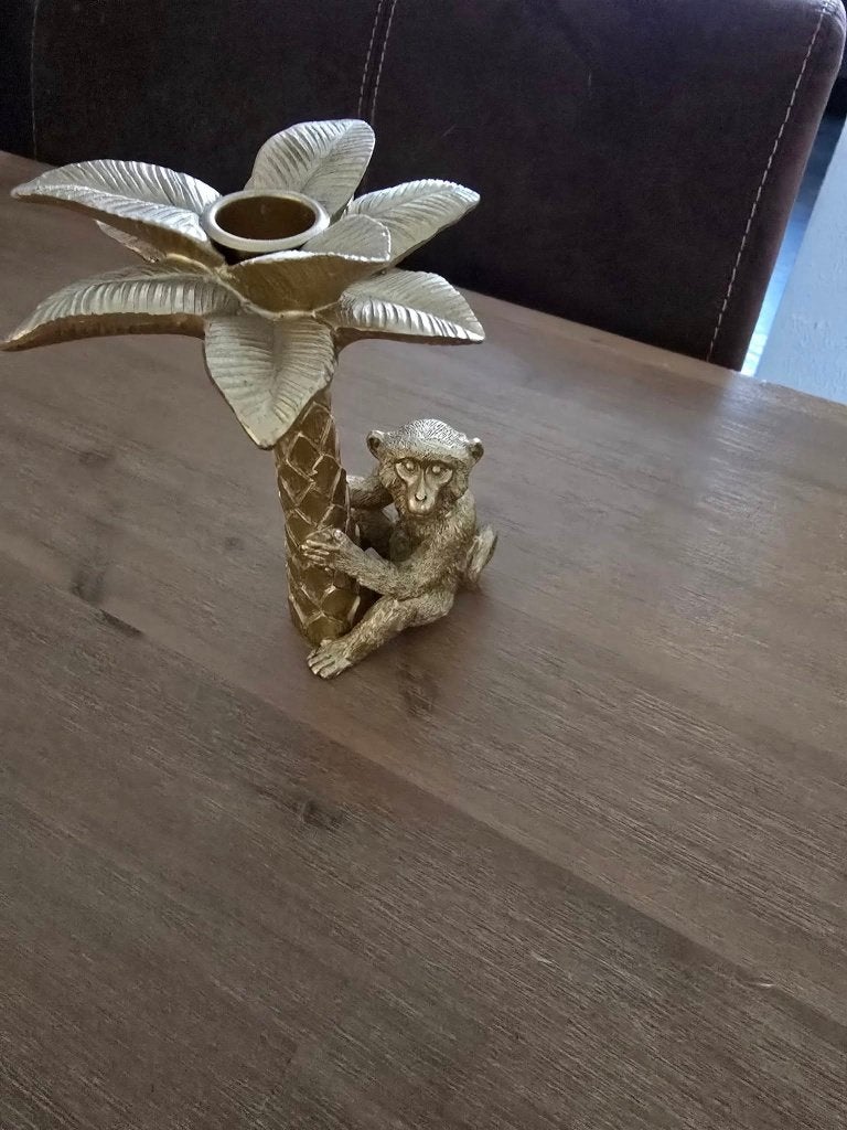 Gouden Apen Kandelaar - Palmboom Design, Ophalen of Verzenden, Zo goed als nieuw, Dier