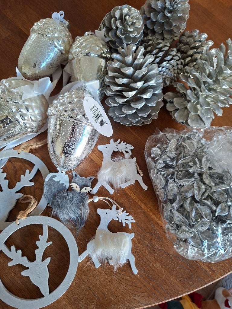 Mooie set zilveren kerst versiering decoratie Nieuw, Ophalen of Verzenden, Nieuw