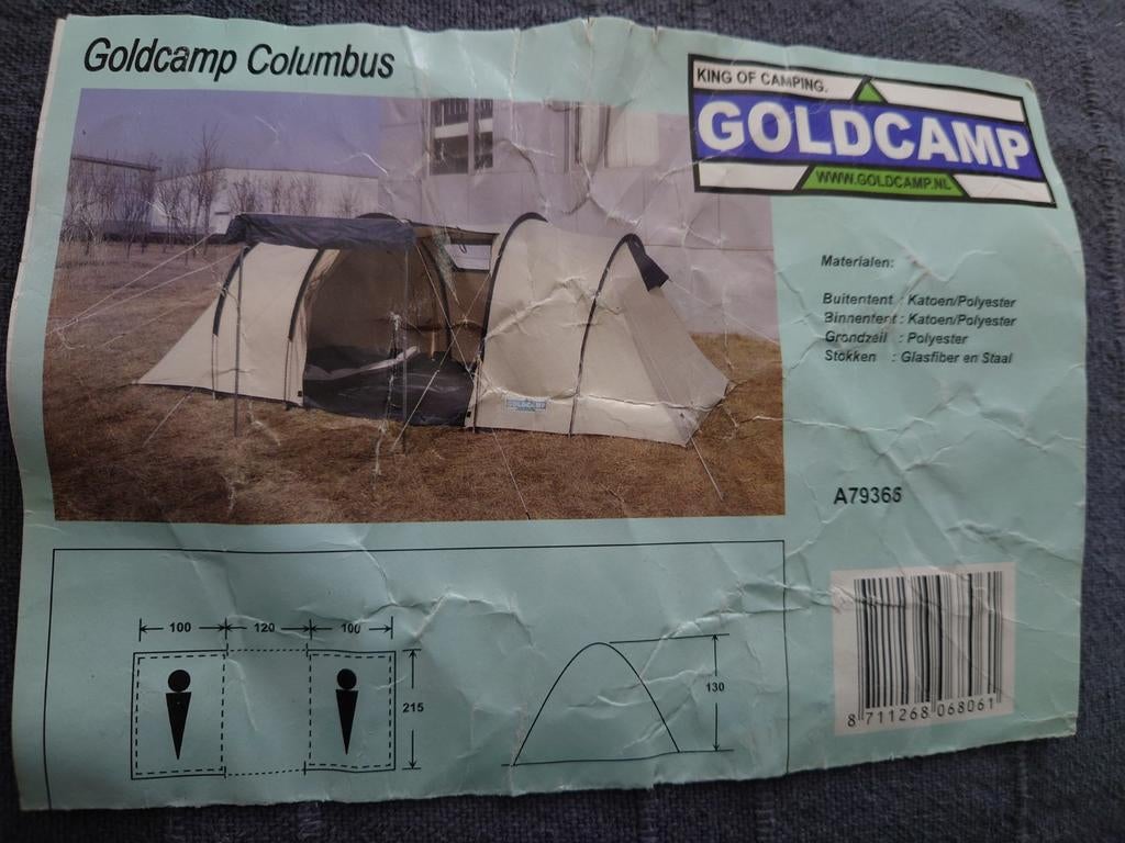 2 persoons katoenen tent goldcamp columbus, Caravans en Kamperen, Ophalen, Gebruikt, Tot en met 2