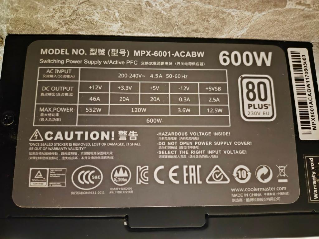 Cooler Master Master PSU, Verzenden, Gebruikt