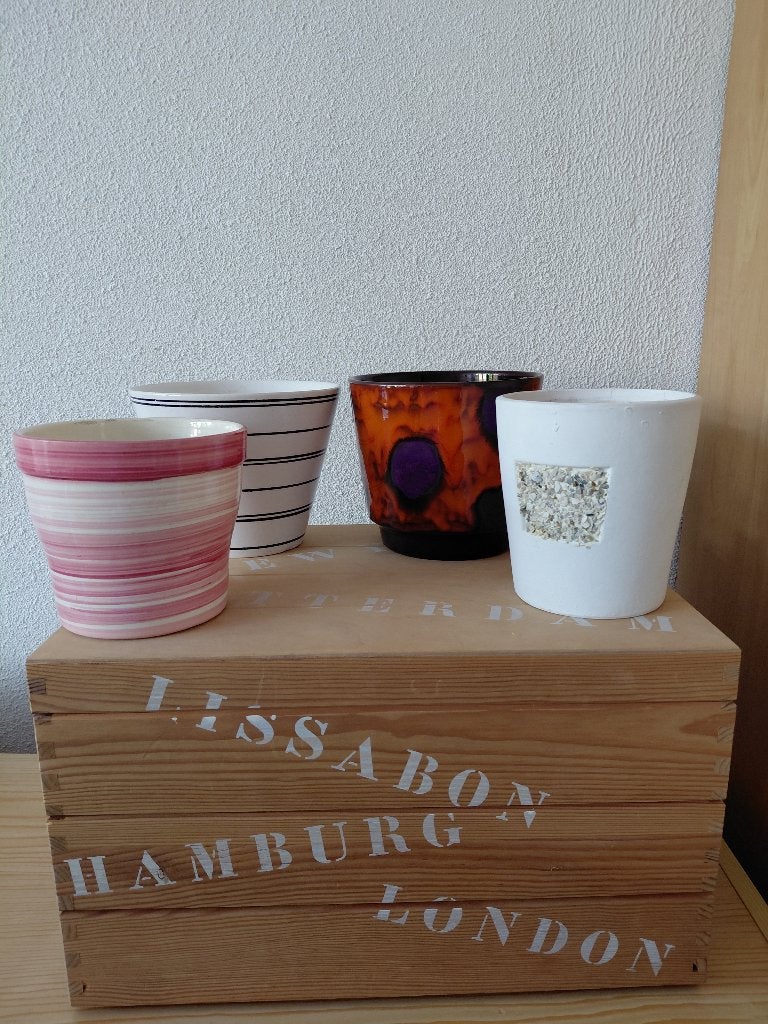 Te koop 4 bloempotten, Ophalen, Gebruikt, Rond, Binnen