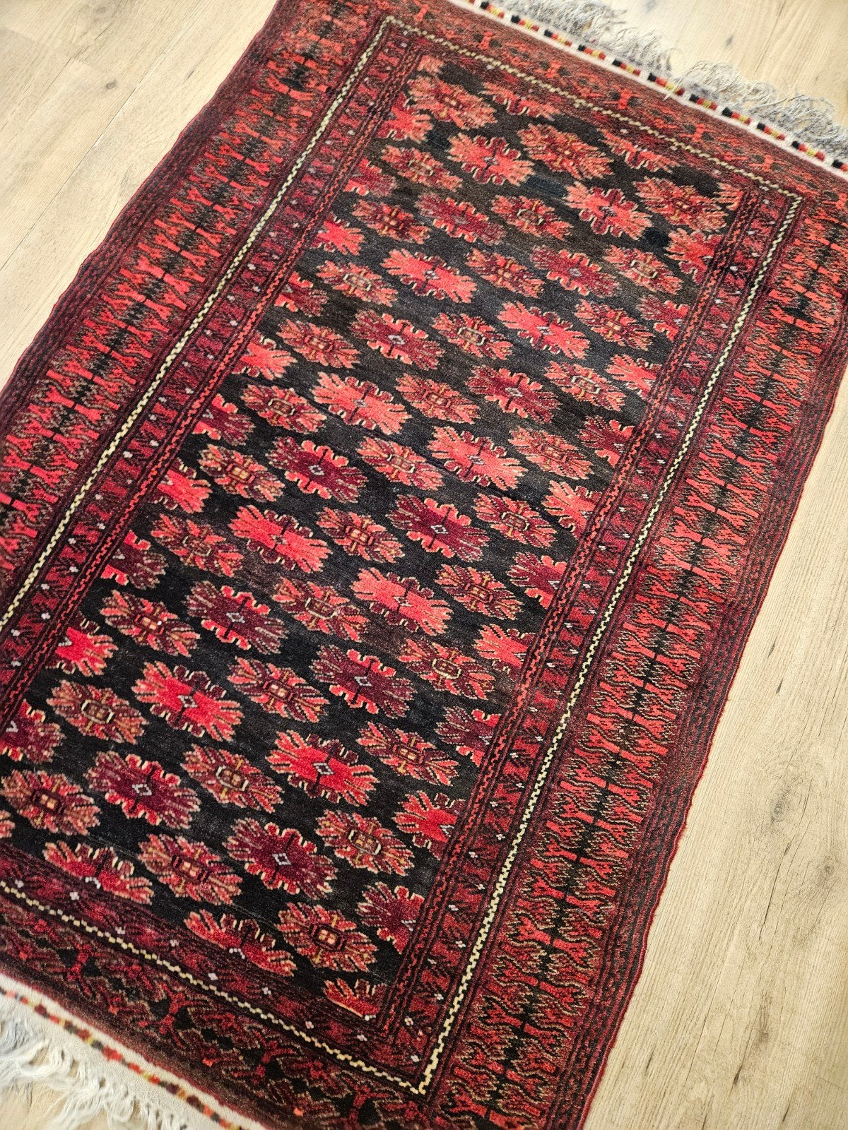 Vintage handgeknoopt oosters tapijt 130x87, Info@SlatsAntiek.nl, Blauw, Tweedehands, 100 tot 150 cm