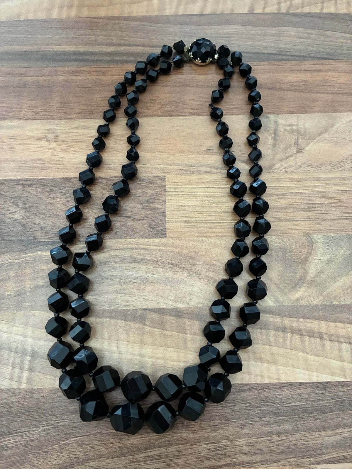 Vintage Zwarte Kralen Ketting - West Germany, Sieraden, Tassen en Uiterlijk, Kettingen, Ophalen of Verzenden, Zo goed als nieuw