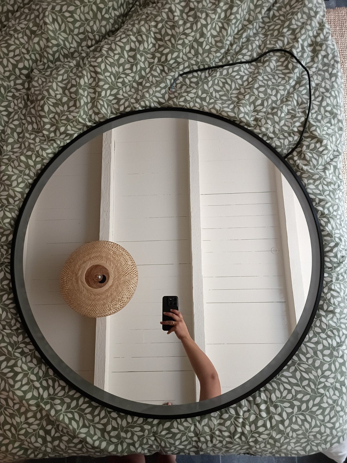 Zwarte ronde spiegel met led & verwarming (80cm), Huis en Inrichting, Woonaccessoires | Spiegels, Ophalen, Rond, Zo goed als nieuw