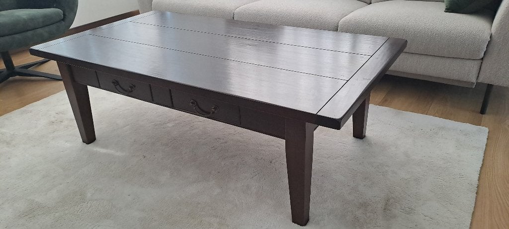 Salontafel met 2 doorlopende lades, Ophalen, Minder dan 50 cm, Gebruikt, 100 tot 150 cm