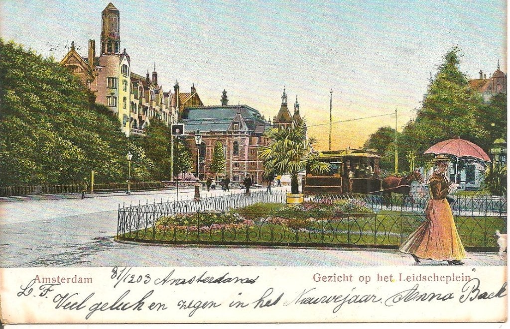 Oude ansichtkaart Amsterdam Leidseplein (voor 1920), Verzamelen, Ophalen of Verzenden, Voor 1920, Gelopen, Noord-Holland