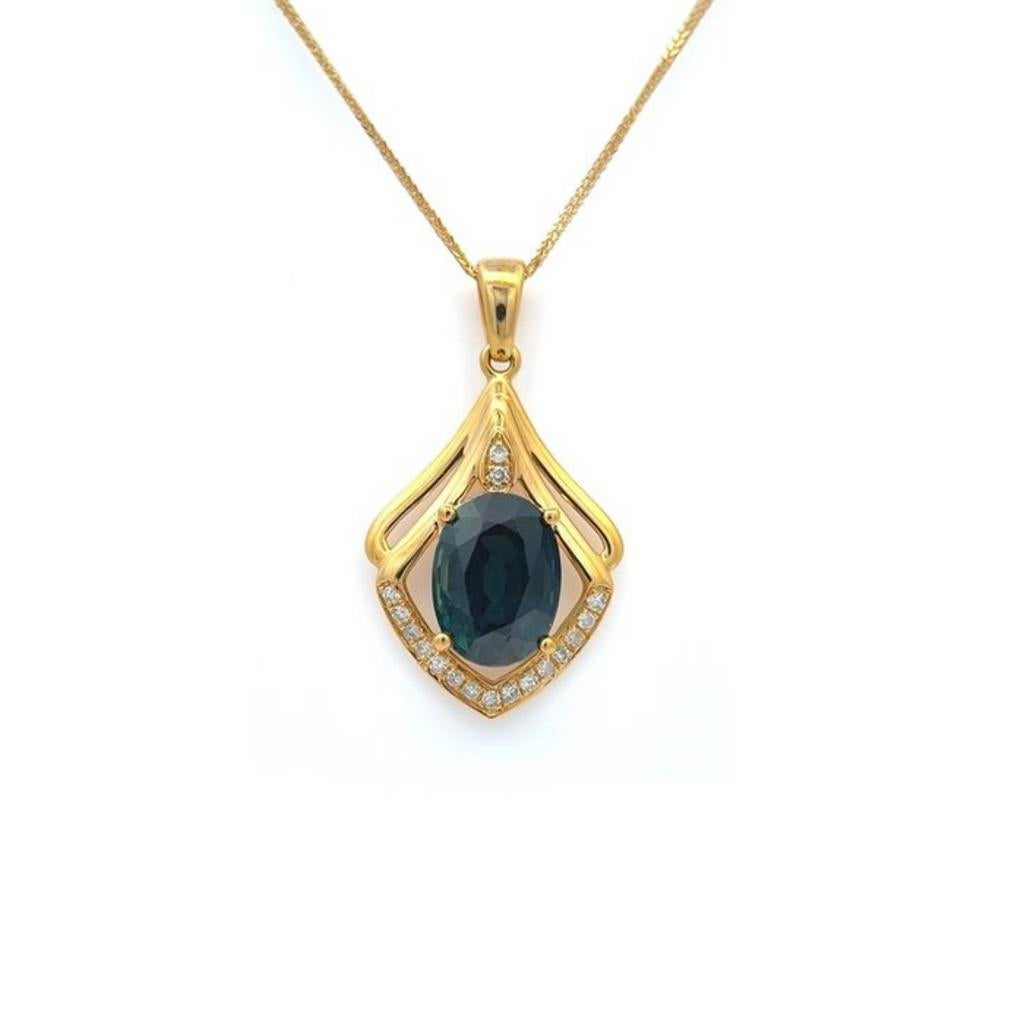 Exclusieve 14K Gouden Hanger met Blauwe Saffier & Diamanten, Blauw, Nieuw, Ophalen of Verzenden, Met edelsteen