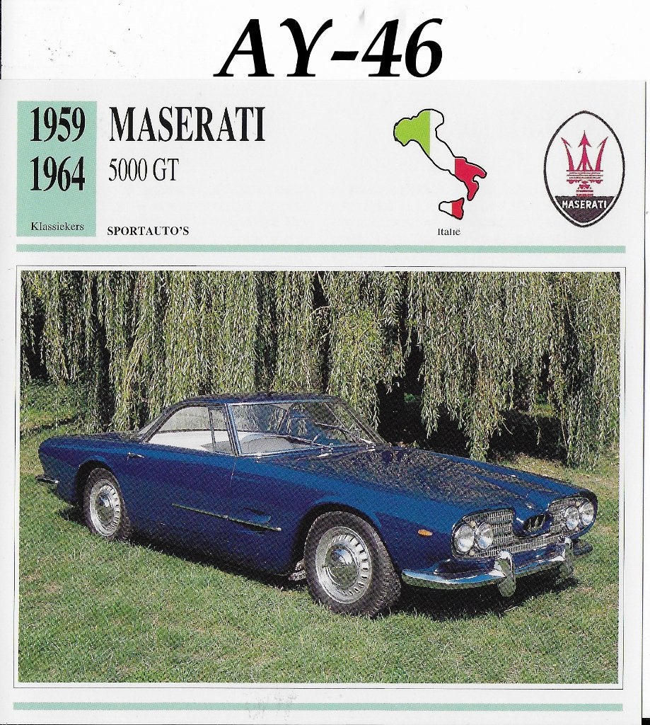 Ay46 autokaart maserati 5000gt (1959 - 1964), Ophalen of Verzenden, Zo goed als nieuw, Auto's