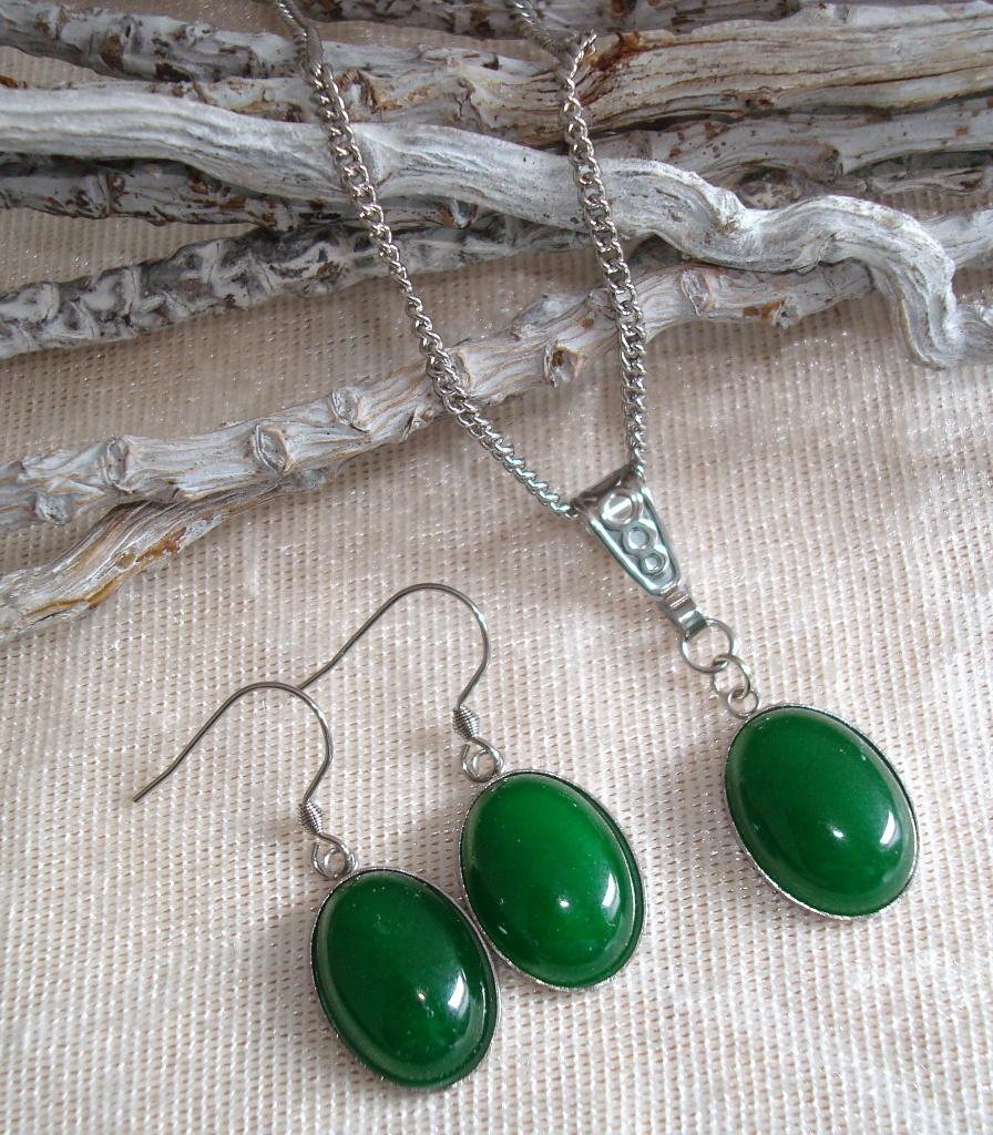 RVS sieradenset met groene jade, Sieraden, Tassen en Uiterlijk, Kettingen, Info.adorabeads@gmail.com, Want 18 Hoogvliet, Adorabeads