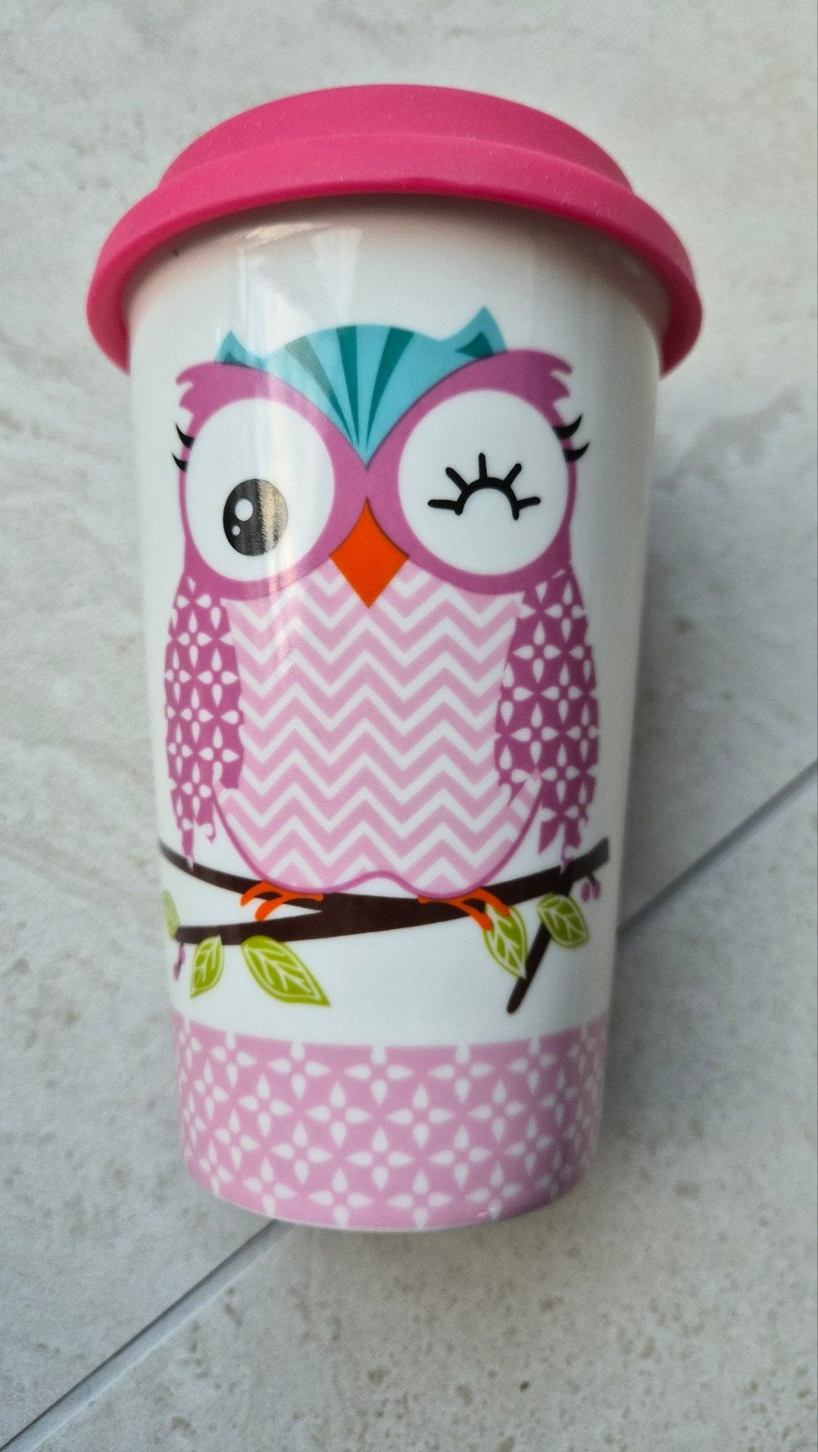 Keramische To Go Mok met Uil Design - Roze, Ophalen, Overige typen, Zo goed als nieuw, Roze
