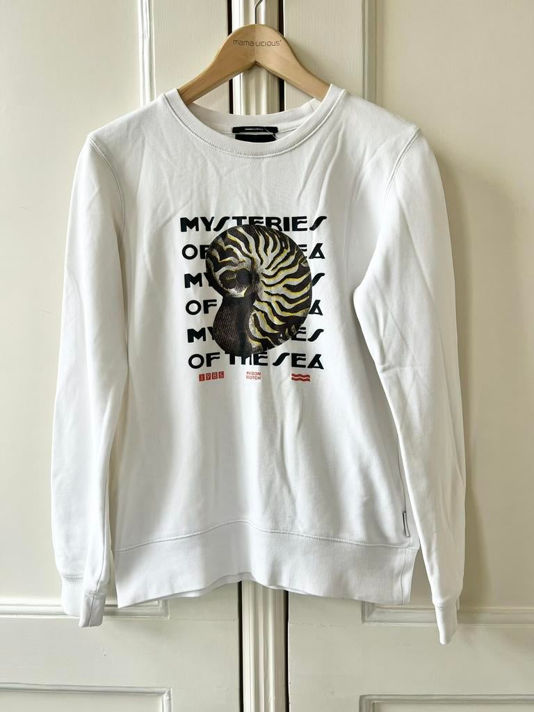 Maison Scotch sweater — wit met print, maat S, P, Wit, P, P
