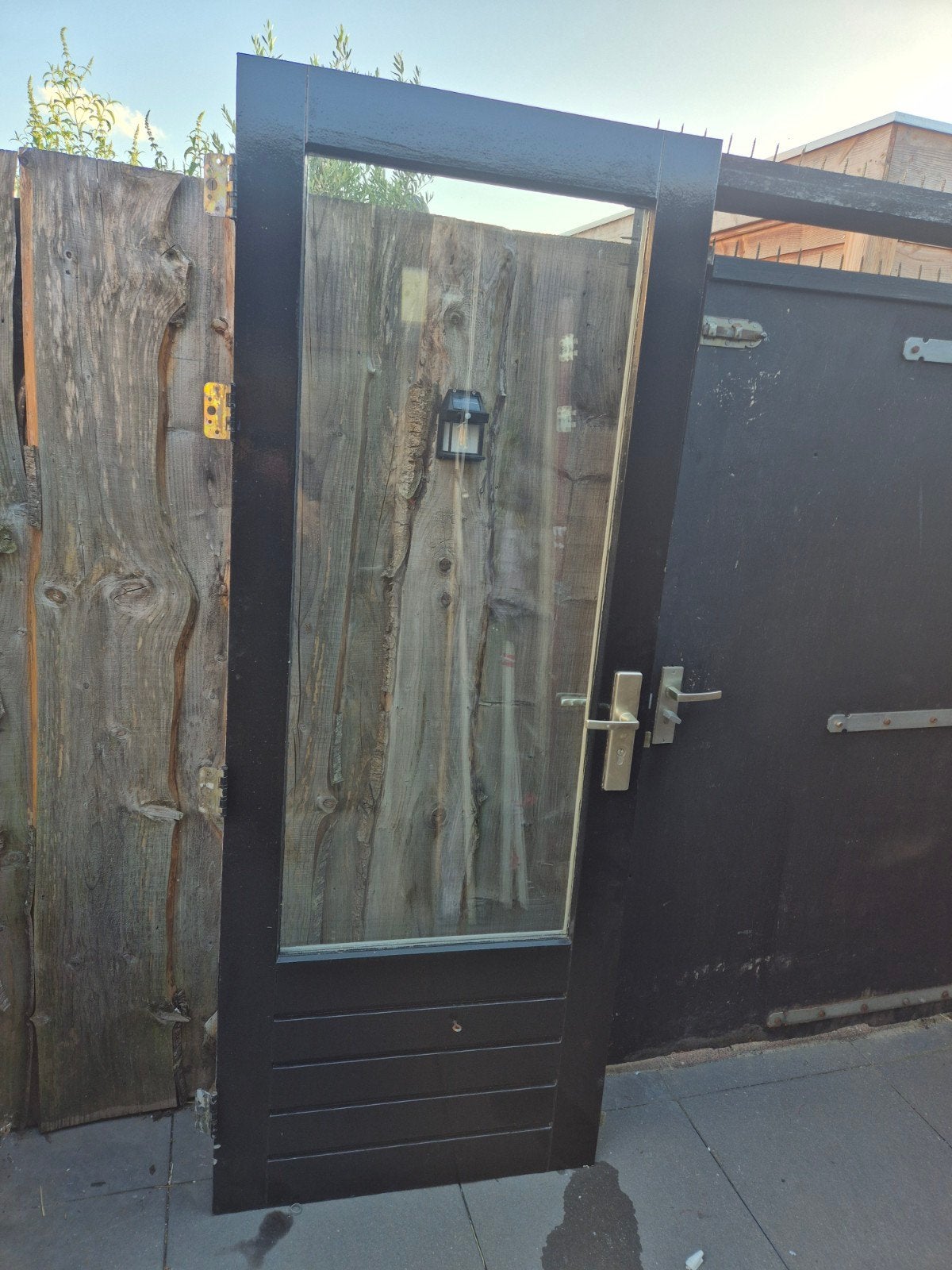 Hardhouten buitendeur. 82.5x211.5cm. Dubbelglas. 3 Puntsslot, Ophalen, Gebruikt, 80 tot 100 cm, Buitendeur