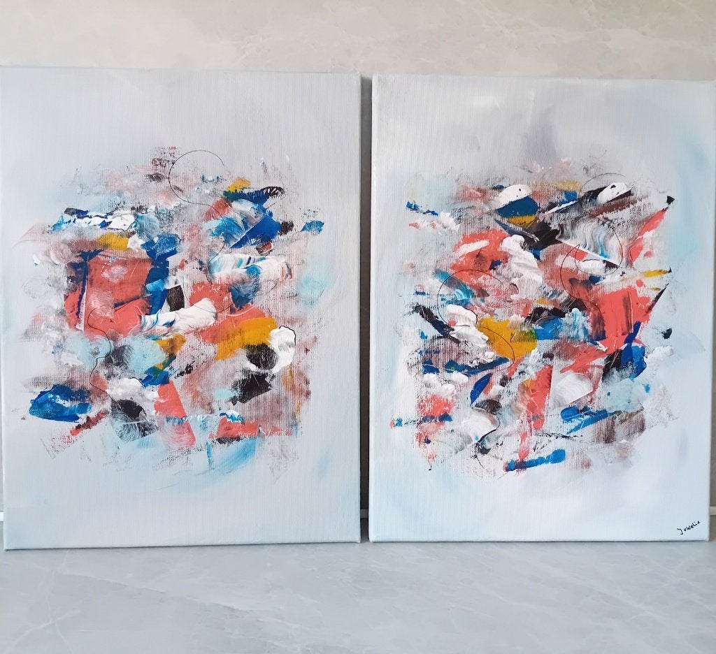 2 luik abstracte schilderijen, Ophalen