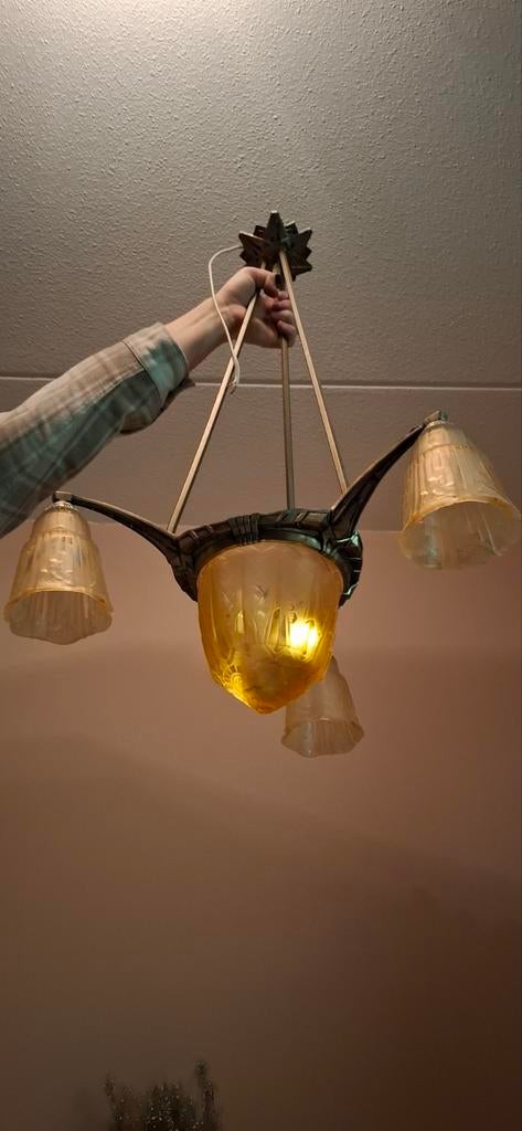 Art Deco hanglamp lustre Maynadier Degue, Antiek en Kunst, Antiek | Lampen, Ophalen