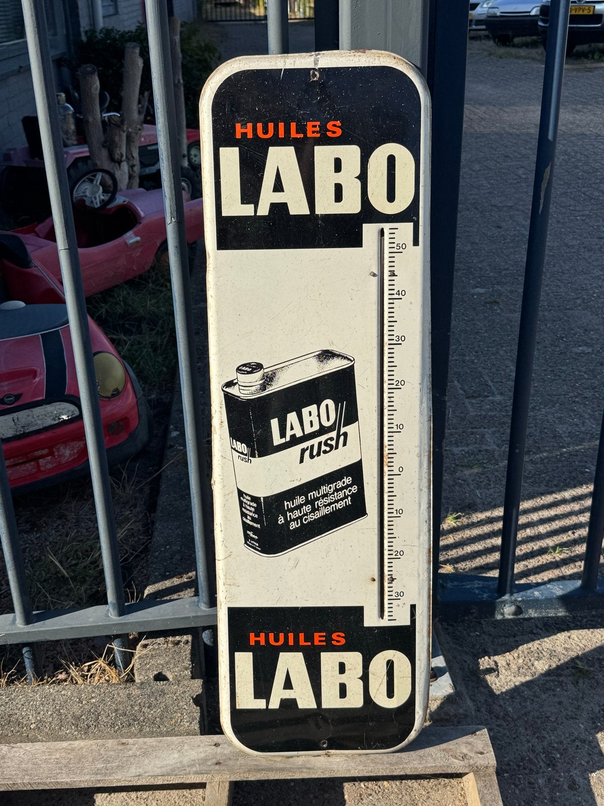 Vintage Labo Olie Thermometer Reclamebord, Ophalen, Reclamebord, Gebruikt, .